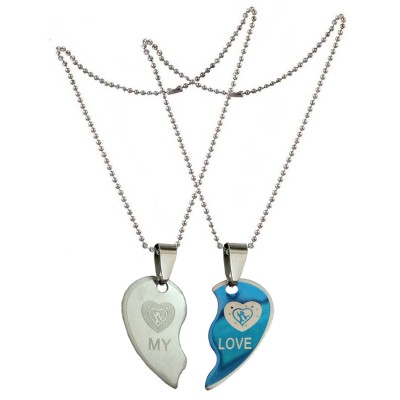 Two Pieces Couple Heart Shape Necklace by Menjewell 